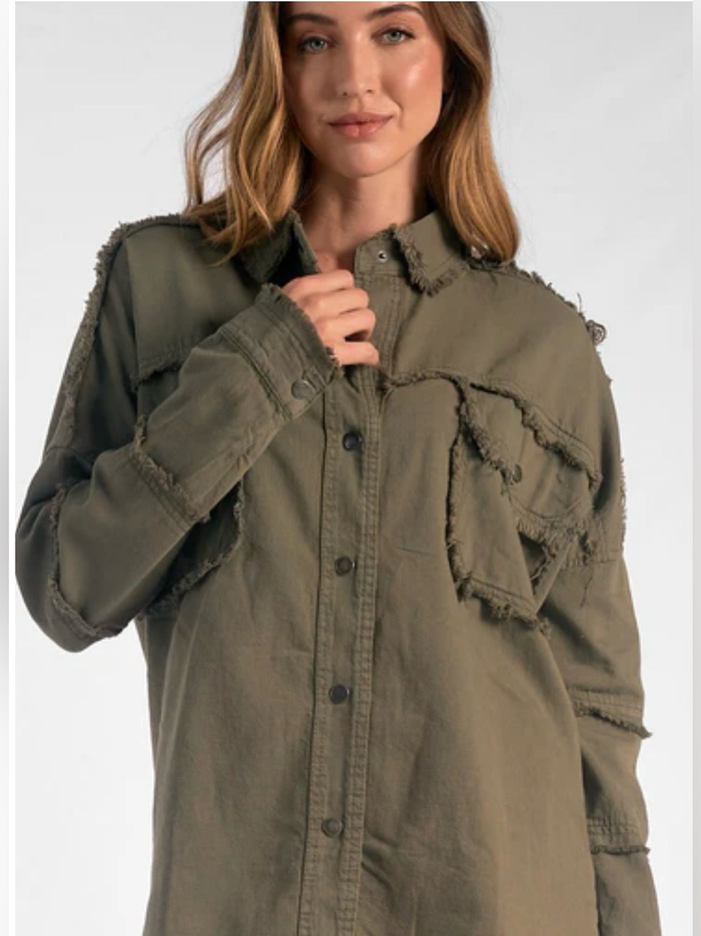 Elan Devan Rock & Roll Oversized Distressed Military Shacket Jacket S - Picture 3 of 10